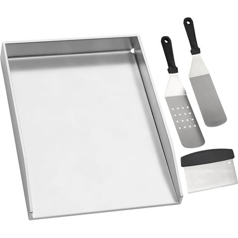 Plaque de barbecue 45x34 cm en acier inoxydable Plancha et spatule, set de grattoir, compatible avec les barbecues à gaz LE/LEX/Prestige et autres barbecues au charbon de (1/5)