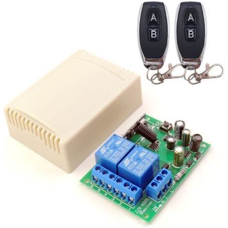 433Mhz RF Commutateur à Distance sans Fil, 2 canaux AC 110V / 220V / 230V / 240V Relais Récepteur avec 2 télécommandes pour Porte de Garage/volet Roulant/lumières/Pompes (1/5)