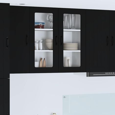 vidaXL Mobile in vetro da parete LUCCA Nero 80 x 31 x 80 cm
