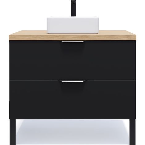 Meuble de salle de bain suspendu vasque à poser 90cm 2 tiroirs Noir - Soho (1/5)