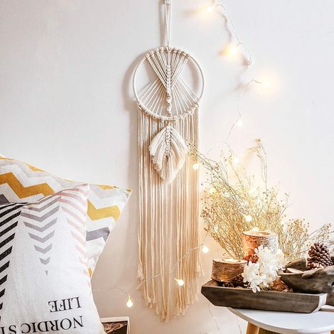 Dream Catcher - 20 cm Anneau Métallique - Suspension Murale en Coton Naturel - Décoration Bohème pour Chambre Enfant Salon Balcon - 1 Pièce (1/5)