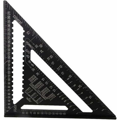 Nazalus-Vente chaude-30cm Rapporteur Triangle Alliage d'Aluminium Équerre Charpentier Triangle Metrique Professionnel Menuiserie Règle d'Angle Règle Triangulaire avec Rapporteur Outil de Mesure Noir,L (1/5)