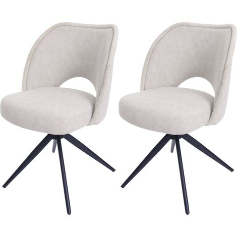 Juego de 2 sillas de comedor HHG-597, silla de cocina tapizada, giratoria con retorno automático, tela/textil (420 g/m²) Oeko-Tex, crema (1/5)
