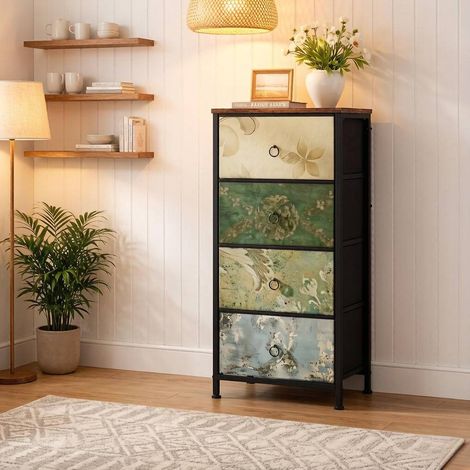 Kommode mit 4 Schubladen 45 x 95 x 30 cm, mehrfarbig, Metall- und Holzstruktur HAVRYA (1/5)