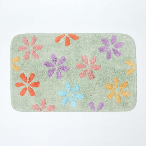HOMESCAPES Rutschfeste Badematte mit Blumenmuster 100% Baumwolle, mehrfarbig (1/5)