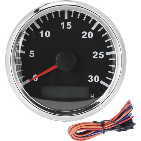 Tachymètre bateau 85mm IP67 12V/24V rouge LCD, compteur horaire 3000 tr/min, cadre argenté cadran noir (1/5)