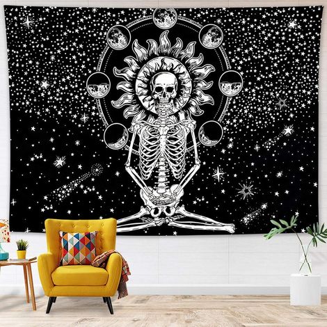 Totenkopf-Wandteppich, Wandbehang, Schwarz-Weiß-Universum (1/5)