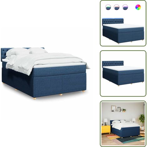 vidaXL Sommier à lattes de lit avec matelas Bleu 140x190 cm Tissu