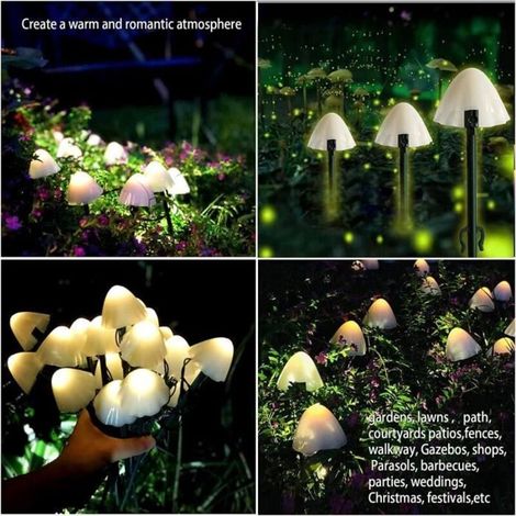 Catena luminosa solare a forma di fungo, lunga 5 metri, con 20 LED, 8 modalità di illuminazione, grado di protezione IP65, impermeabile, per uso esterno, luce bianca calda. (1/5)