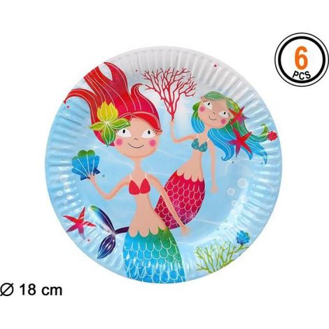 Assiettes en carton - BigBuy Party - Sirènes des mers - Multicolores - Lot de 6 - 18 cm (1/2)