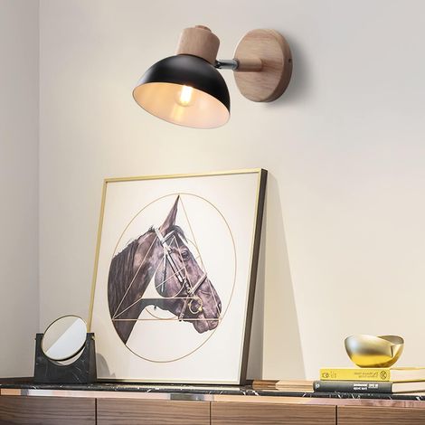 Vintage Industrielle Wandleuchte, 15 cm, verstellbar, aus Holz und Metall, Retro-Stil, für Schlafzimmer, Wohnzimmer, Flur, Restaurant (1 Stück, Schwarz)