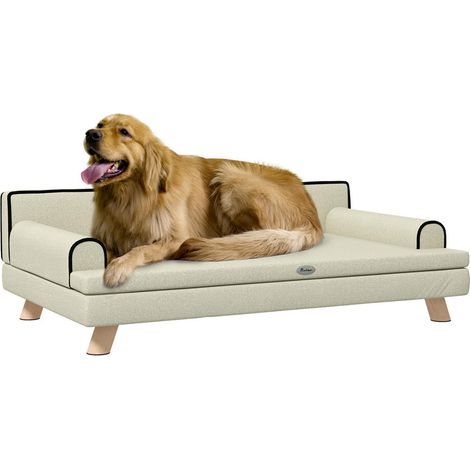 100 x 62 x 32 cm canapé pour chien et chat, lit design scandinave avec coussin amovible moelleux, beige (1/5)