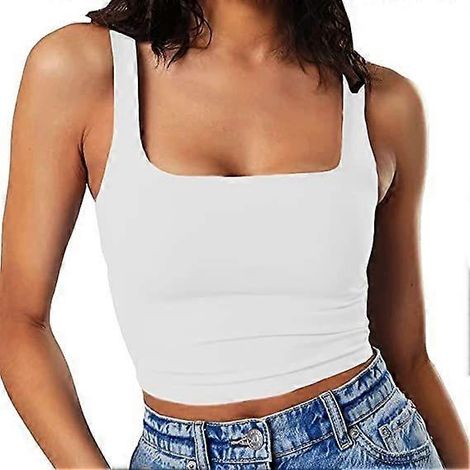 Ärmelloses, trägerloses Tanktop mit eckigem Ausschnitt, doppellagig, für Damen, Sport, Fitness und Freizeit – Weiß
