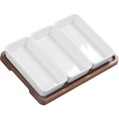 Brauner Keramikteller für Trockenfrüchte, Snacks, Nüsse, Brot, unterteiltes Bambustablett, Servierset. (1/5)