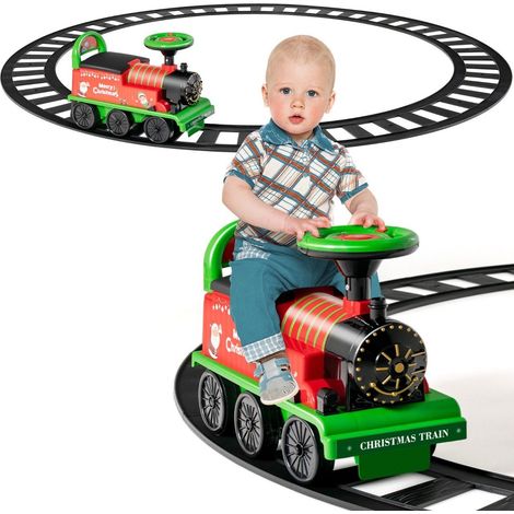 6V Elektrischer Kinderzug zum Aufsitzen mit 16 Schienenstücken für Kinder ab 3 J. Grün