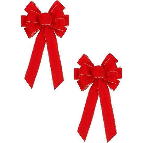 Nœud Papillon - Velours Rouge - Pour Guirlandes et Arbres de Noël - Décoration Extérieure - Lot de 1 (1/5)