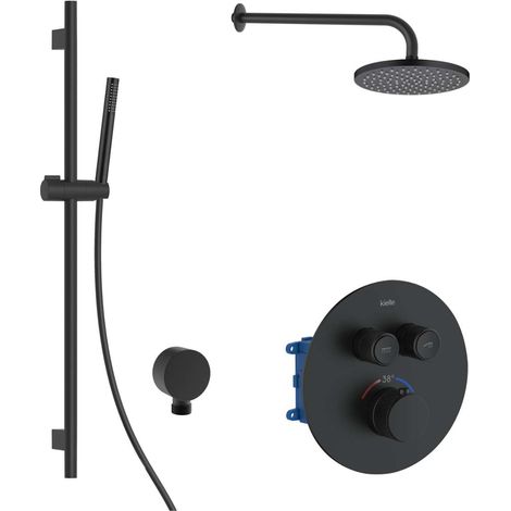 kielle Oudee - Mitigeur thermostatique encastré, 2 sorties, avec accessoires EcoSpare et corps d’encastrement, noir mat 20602SPT44