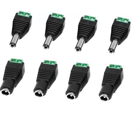 8X connecteurs adaptateurs d'alimentation CC 5.5mm x 2.1mm, connecteurs à vis mâles et Femelles, adaptateurs Prise et fiche CC pour caméra sécurité CCTV, Ruban LED, routeur (4 Femelles + 4 mâles) (1/5)