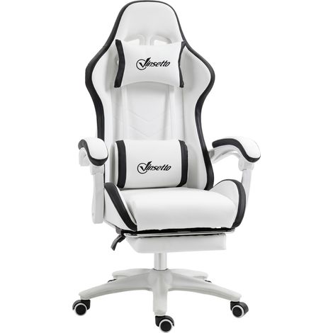 Siège gaming fauteuil gaming dossier inclinable 135° avec appui-tête repose-pieds 65l x 65P x 121-129H cm blanc et noir (1/5)