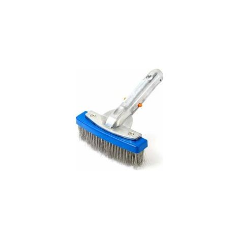 Brosse de piscine, brosse métallique avec manche en aluminium, pour nettoyer et récurer les débris des surfaces dans toutes les zones de votre piscine (murs, carrelages, sols, marches et coins)