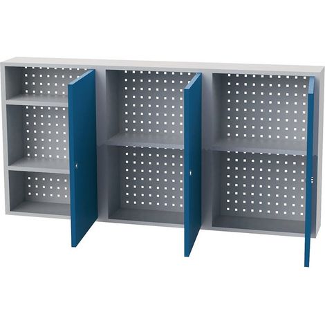 Armoire suspendue H750xL1500xP200mm, portes en tôle pleine, gris clair/bleu signal (1/2)