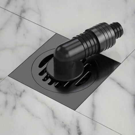 Drain de sol de douche carré, 100100MM, avec couvercle de filtre amovible, drain de sol extérieur, connecté à la machine à laver, drain de sol de douche en laiton/noir (1/5)