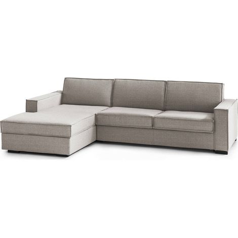 Talamo Italia Divano fisso Perla, Divano ad angolo, 100% Made in Italy, Sofà Soggiorno con, penisola contenitore Sinistra, con Braccioli slim, Cm 260x95h90, Tortora, con imballo rinforzato