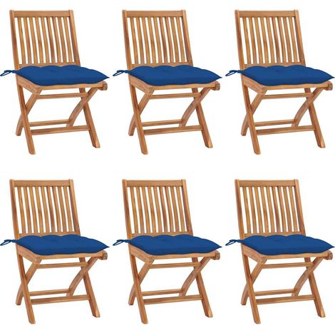 vidaXL Sillas plegables con cojines, 6 unidades, madera maciza de teca. (1/5)