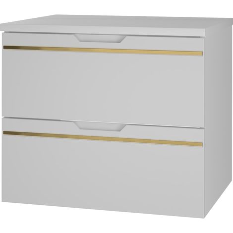 Meuble sous vasque suspendu avec plan ESPERO blanc 60 cm - bande décorative dorée (1/5)