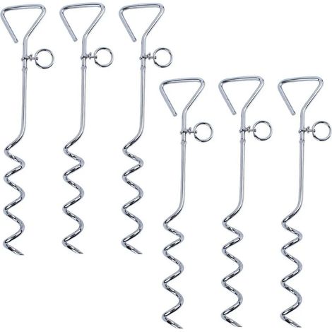 Lot de 6 piquets d'ancrage spiralés de 40 cm, résistants aux intempéries, pour trampolines et camping. Ces piquets peuvent également servir de fixations pour laisses de chien. (1/5)