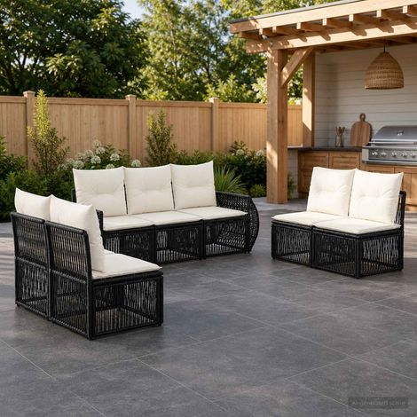 vidaXL Set Divano da Giardino 7 pz Nero e Bianco Crema polyrattan (1/5)
