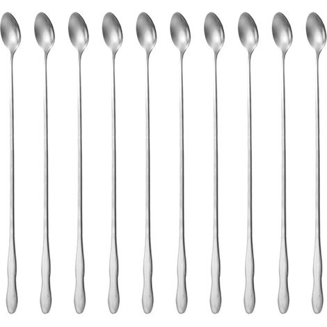 Lot de 10 cuillères de bar à long manche en acier inoxydable de 20 cm - Réutilisables - Convient pour le café, la crème glacée, les cocktails, les milkshakes et les boissons froides (1/5)