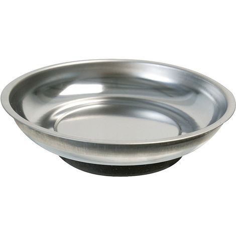 Bandeja magnética de 150 mm en acero inoxidable. Imán potente para tornillos, tuercas y piezas pequeñas. Base de goma que protege superficies.