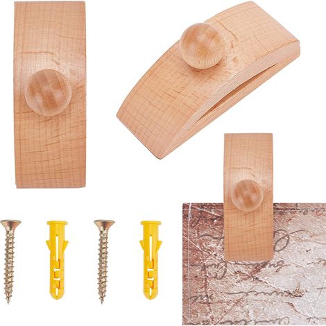 2 Sets Wooden Wall Hanging Hangers for Tapestry, Carpet and Wall Clips with Screws and Dowel for Tapestries, Carpets, Fibre Art, Tan (1/5)