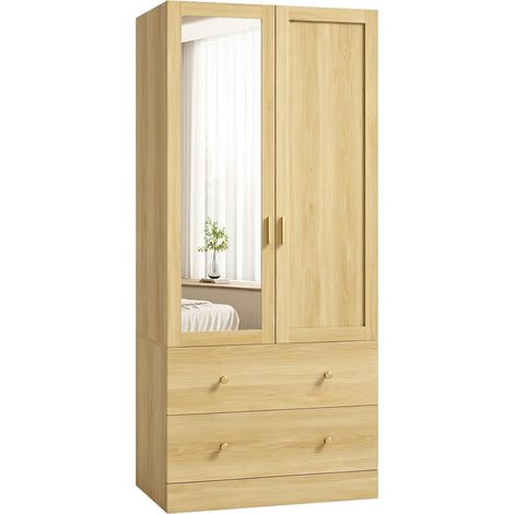 Armoire Chambre Penderie avec Miroir 80 x 50 x 180 cm Chêne (1/5)