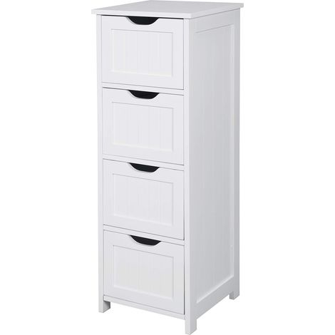 WOLTU Cómoda Mueble de 4 Cajonera Aparador Armario Botiquín Lateral Mueble Almacenaje Organizador para Baño Cocina salón y Dormitorio MDF Blanco 30X30X82cm (1/5)