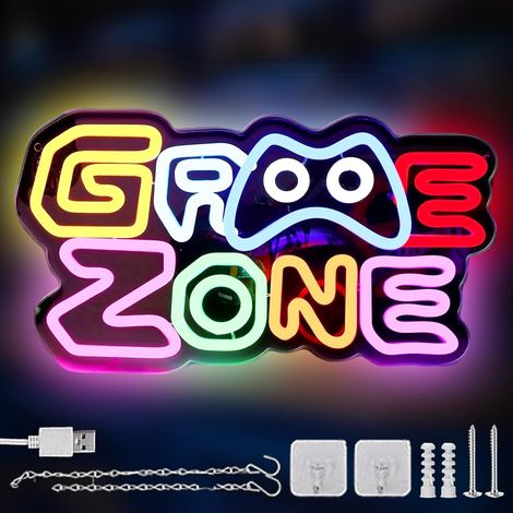 Panneau néon Gaming Zone, Lumière LED néon colorée, USB Lettre néon pour décor mural, Signe néon pour zone de jeu, Caverne d'homme, Cadeau panneau néon pour les joueurs, garçons, hommes (1/5)