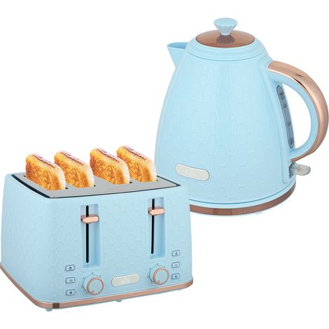 Kettle and Toaster Set, 1.7L 3000W Fast Boil Jug Kettle, 4 Slice Toaster with 7 Level Browning Controls, Light Blue (1/5)