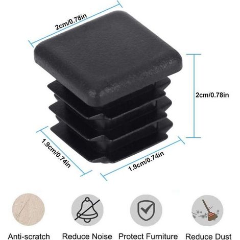20 pièces bouchons plastiques pour tube carré 20x20 mm, embouts à lamelles noirs pour pieds de table, chaises, armoires et meubles solides (1/3)
