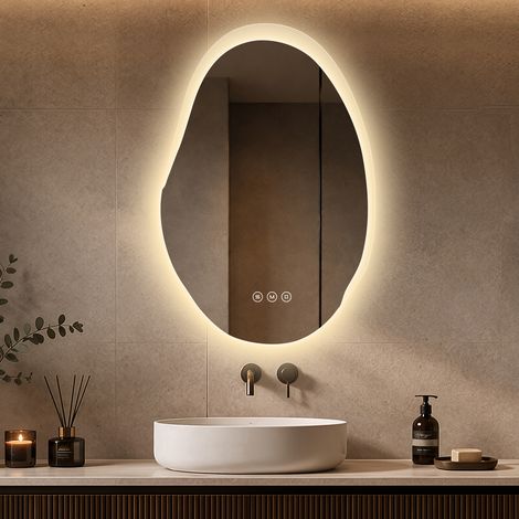 LED Badspiegel 72x48 cm asymmetrisch, Anti-Beschlag, 3 Lichtfarben, Touch-Schalter – S’AFIELINA (1/5)