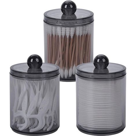 Distributeur de disques démaquillants en coton - Boîte de rangement transparente avec couvercle - Pot distributeur - Lot de 3 - Pour disques démaquillants, cotons-tiges et petits accessoires de salle (1/5)