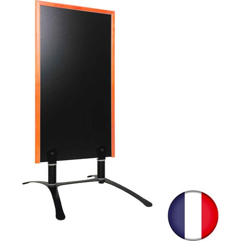 Panneau trottoir sur piétement métal noir avec cadre bois orange dimensions 120 x 65 cm (1/3)