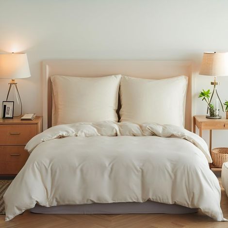 Ensemble de Housse de Couette en Bambou, Housse de Couette Soyeuse et Douce literie fraîche, Parfait avec taie d'oreiller,Beige,220×240cm (1/5)