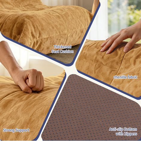 Sillón puf de chenilla amarilla 100x90x80 cm, sin montaje, para salón – MEUBLIV (1/5)