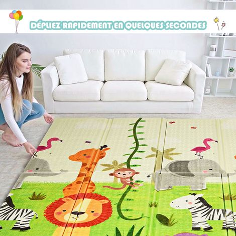 Tapis de Jeu pour Bébé Pliable 200 x 180 x 1,4CM avec l'Image Singe et Poney en Mousse XPE Non Toxique Maison Chic (1/4)