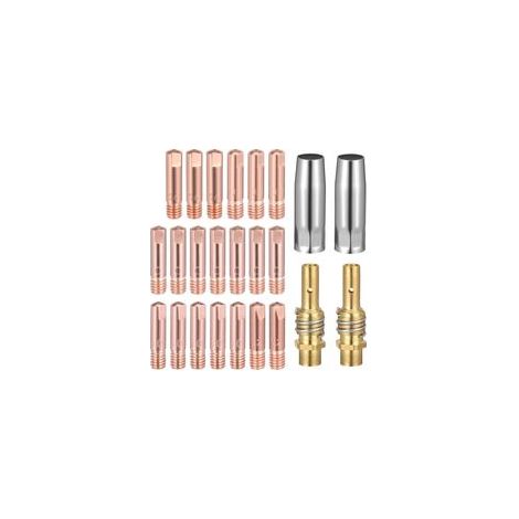 Lot de 24 pièces d'accessoires de soudage avec 20 buses d'alimentation M6 0,6 0,8 0,9 1,0 1,2 mm, 5 buses de soudage, 2 porte-buses, 2 isolateurs, 1 clé pour torche de soudage MB15AK (1/5)