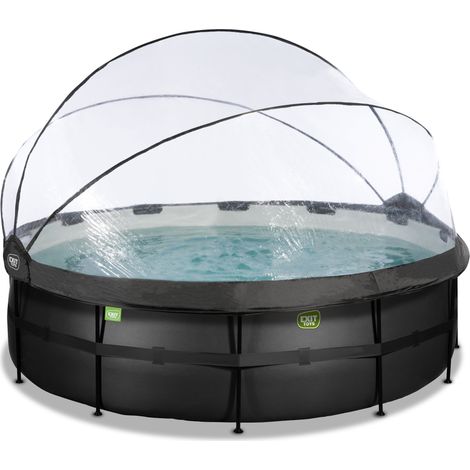 EXIT Black Leather Pool ø450x122cm mit Sandfilterpumpe und Abdeckung und Wärmepumpe - schwarz (1/5)