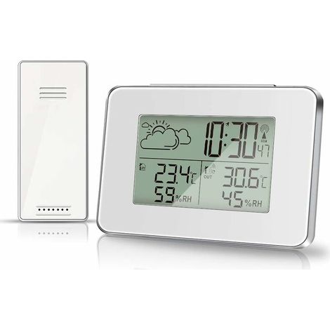 Station météo sans fil - Thermomètre/hygromètre intérieur/extérieur - Avec capteur extérieur - Écran LCD - Affichage numérique de la température et de l'humidité - Rétroéclairage - Blanc (1/5)