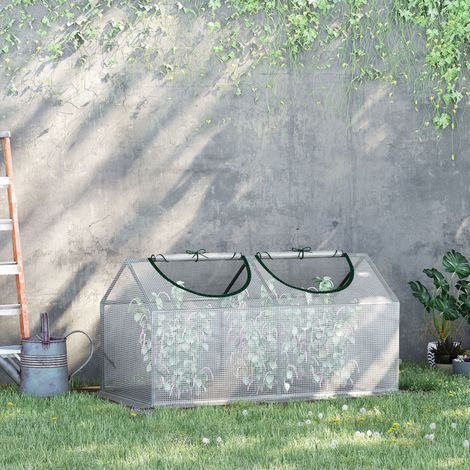 Mini invernadero de jardín con ventanas enrollables 120 x 60 x 60 cm PE blanco DESVIAE (1/5)
