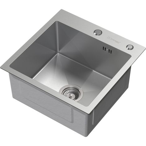 ML-Design Lavello in Acciaio Inox 45x45 cm Lavabo da Cucina Quadrato Argento 1 Vasca Lavandino da Incasso con Set di Scarico e Troppopieno Vasca Singola con Sifone